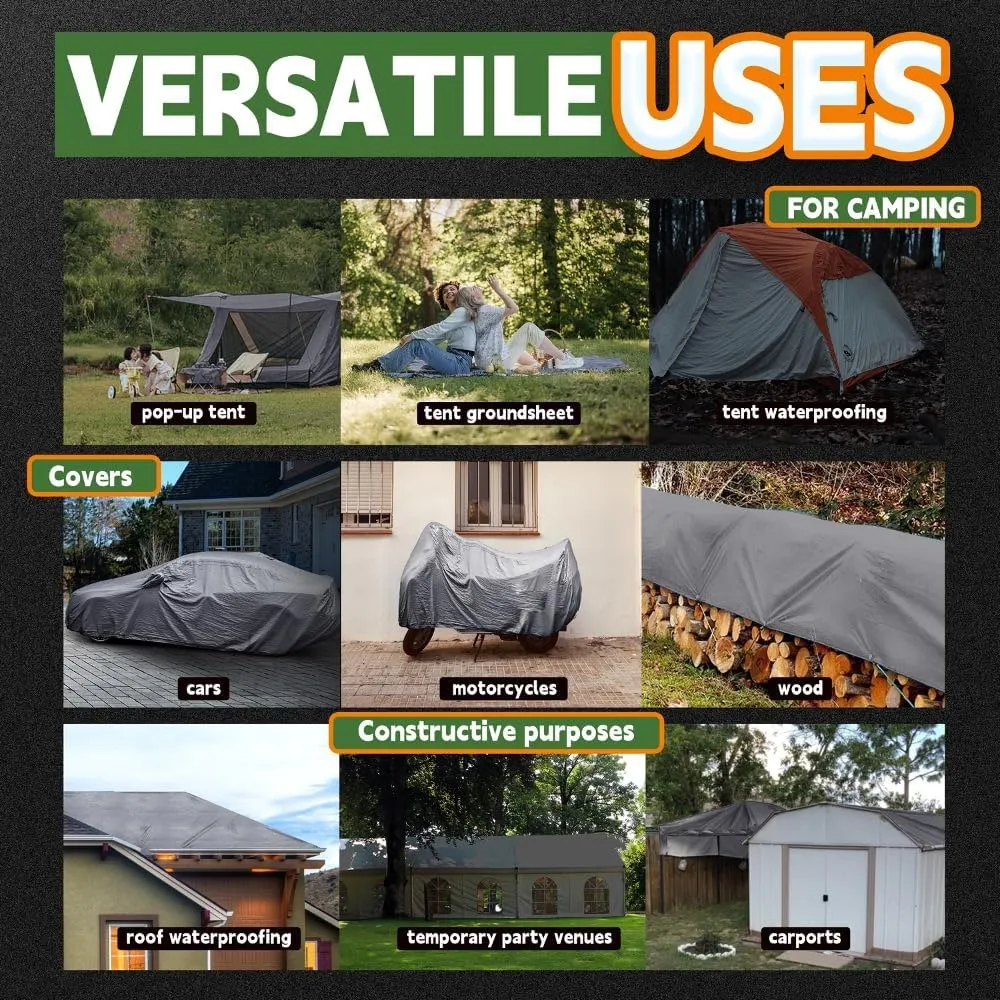 RAINDEWAY Tarps Heavy Duty Waterproof 15x15 Feet -14 Mils Super Heavy Duty Tarp with Metal Rings and Reinforced Corners and Edges, UV Resistant, Multipurpose Poly Tarp,Blue/Gray tarp