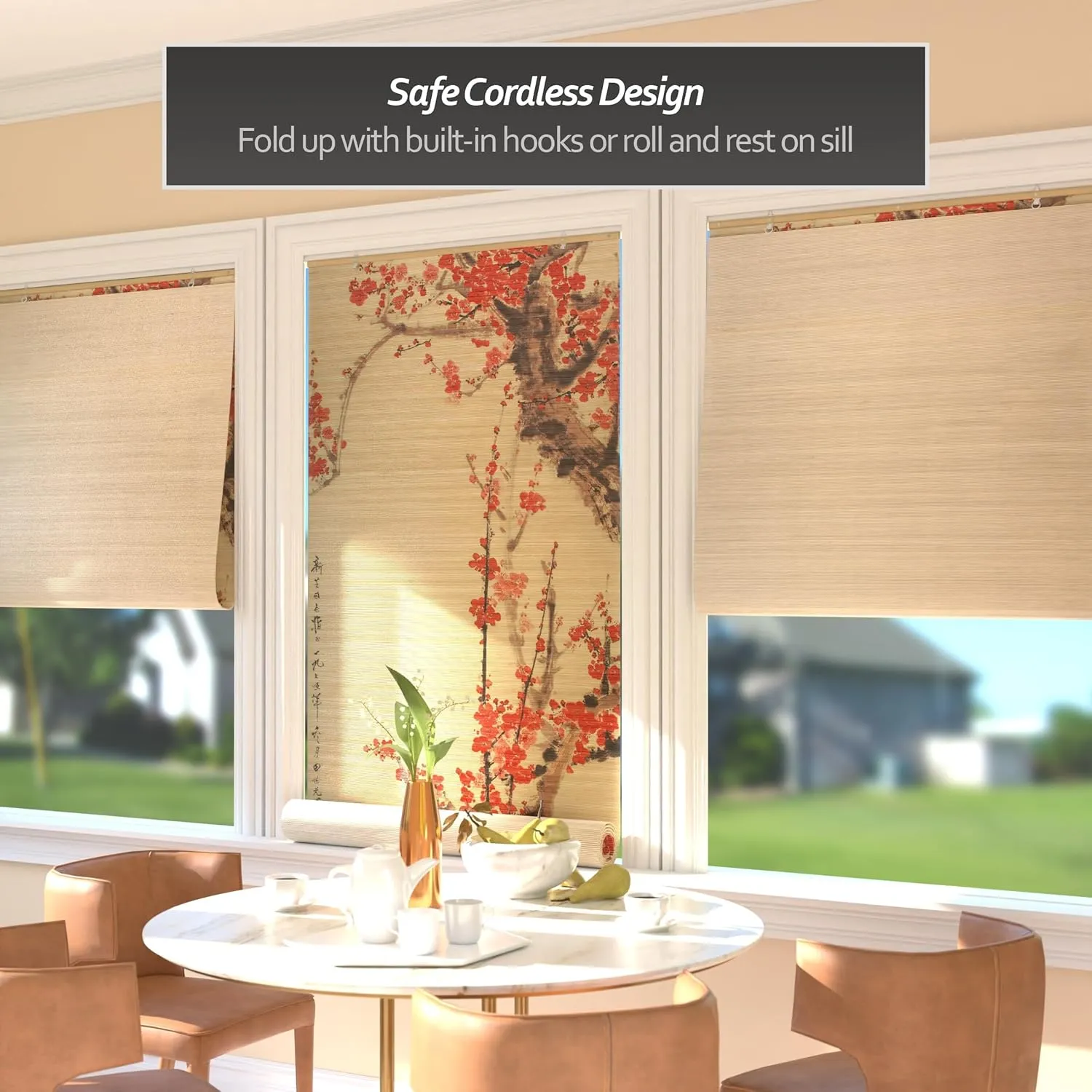 Red Lantern Bamboo Window Shade Blind - Cherry Blossom 36" Wide
