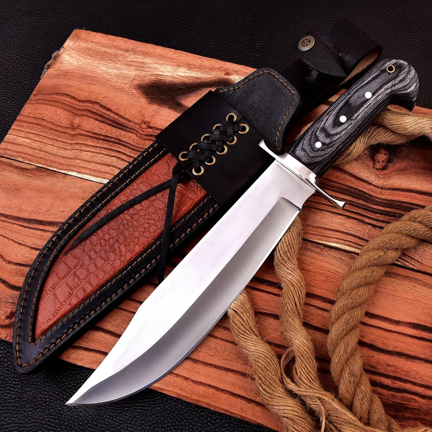 REG-109 Handmade D2 Steel 15.25 Inches Bowie Knife - Solid Engineered Wood Handle