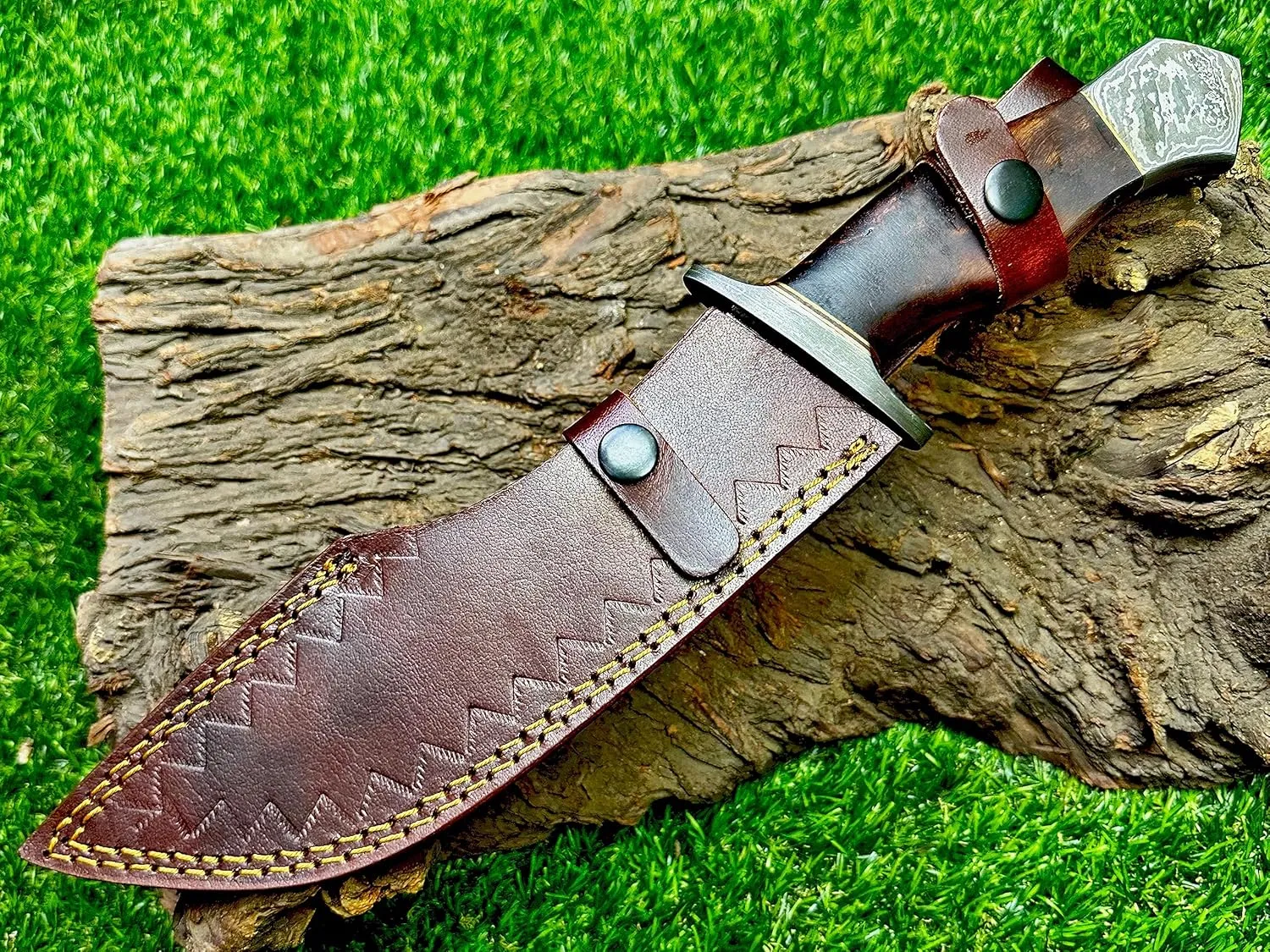 REG-274, Handmade Damascus Steel 13.00 Inches Hunting Knife - Rose Wood with Damascus Steel Guards Handle (Wood Handle)