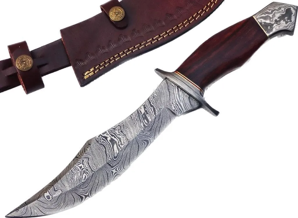 REG-274, Handmade Damascus Steel 13.00 Inches Hunting Knife - Rose Wood with Damascus Steel Guards Handle (Wood Handle)