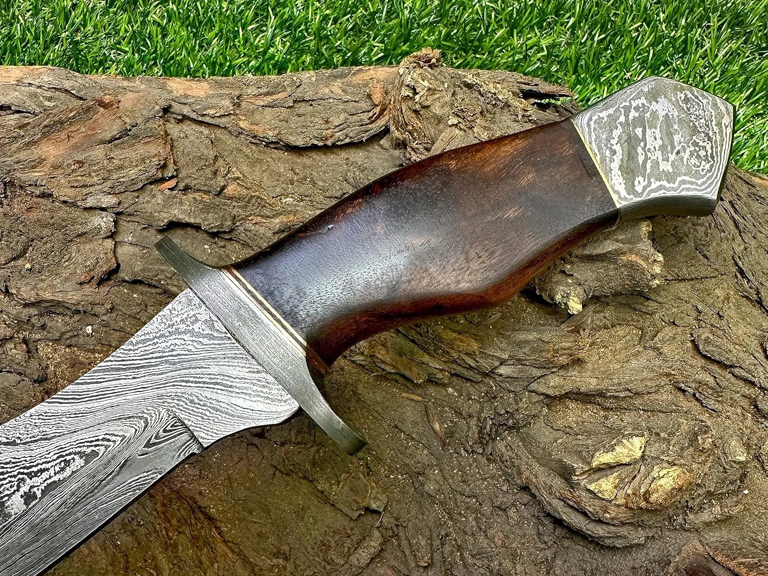 REG-274, Handmade Damascus Steel 13.00 Inches Hunting Knife - Rose Wood with Damascus Steel Guards Handle (Wood Handle)