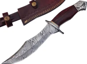 REG-274, Handmade Damascus Steel 13.00 Inches Hunting Knife - Rose Wood with Damascus Steel Guards Handle (Wood Handle)