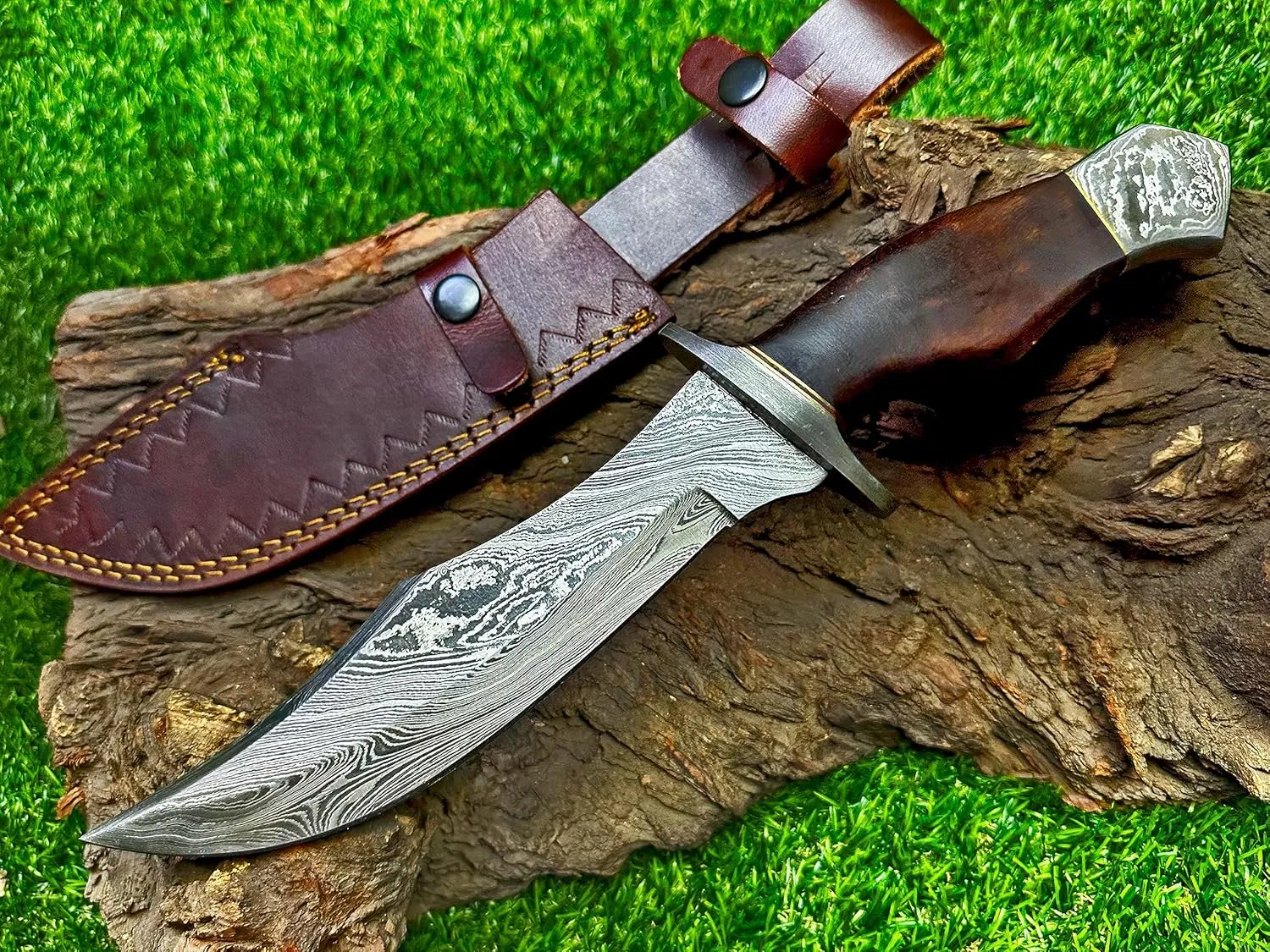 REG-274, Handmade Damascus Steel 13.00 Inches Hunting Knife - Rose Wood with Damascus Steel Guards Handle (Wood Handle)