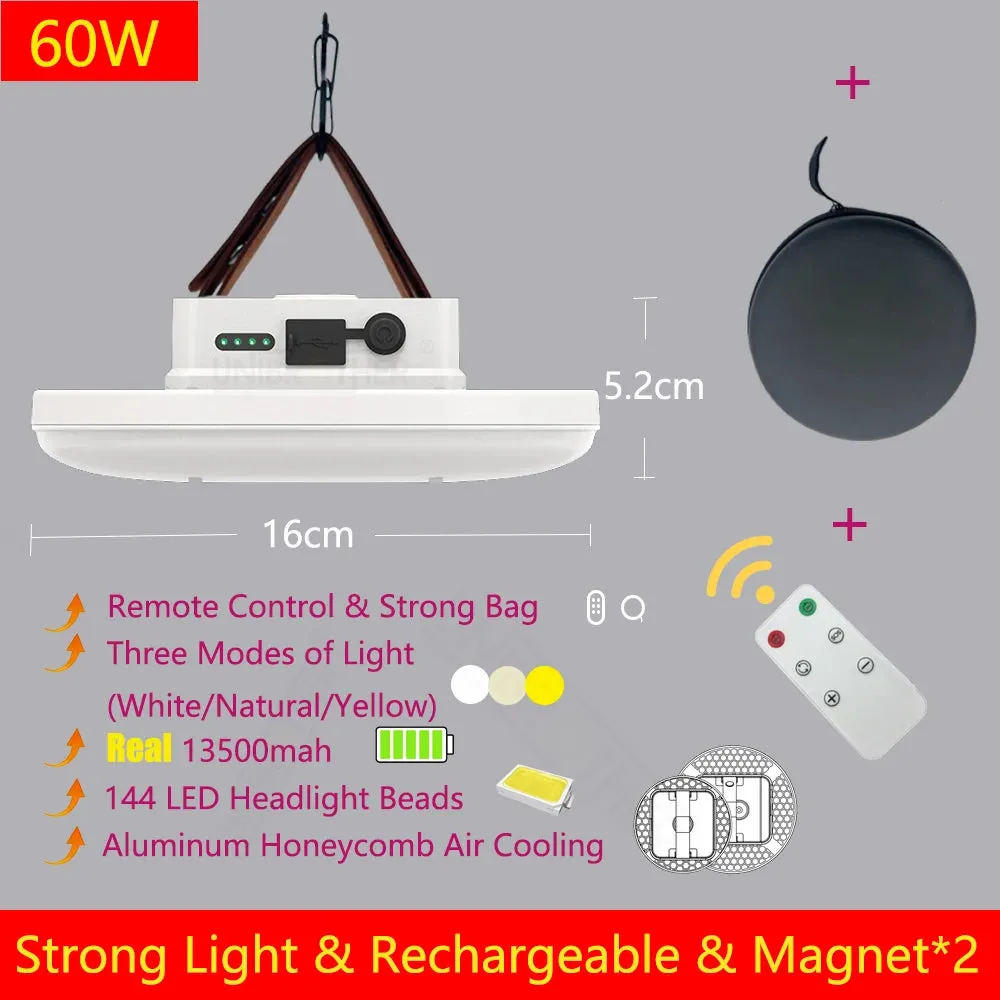 Remote Control Rechargeable LED Magnet Camping Lantern - 13500mAh Powerful Portable Flashlight, Fishing Light, Floodlight, and Tent Lamp