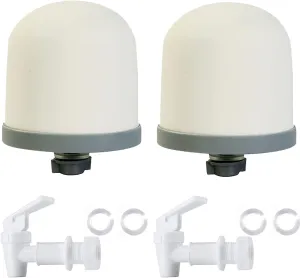 Replacement Ceramic Dome Water Filter and Faucet Kit for Countertop,Household Water Bucket, Water Cooler Filtration Systems Water Pitcher (2 Dome Filters & 2 White Taps)