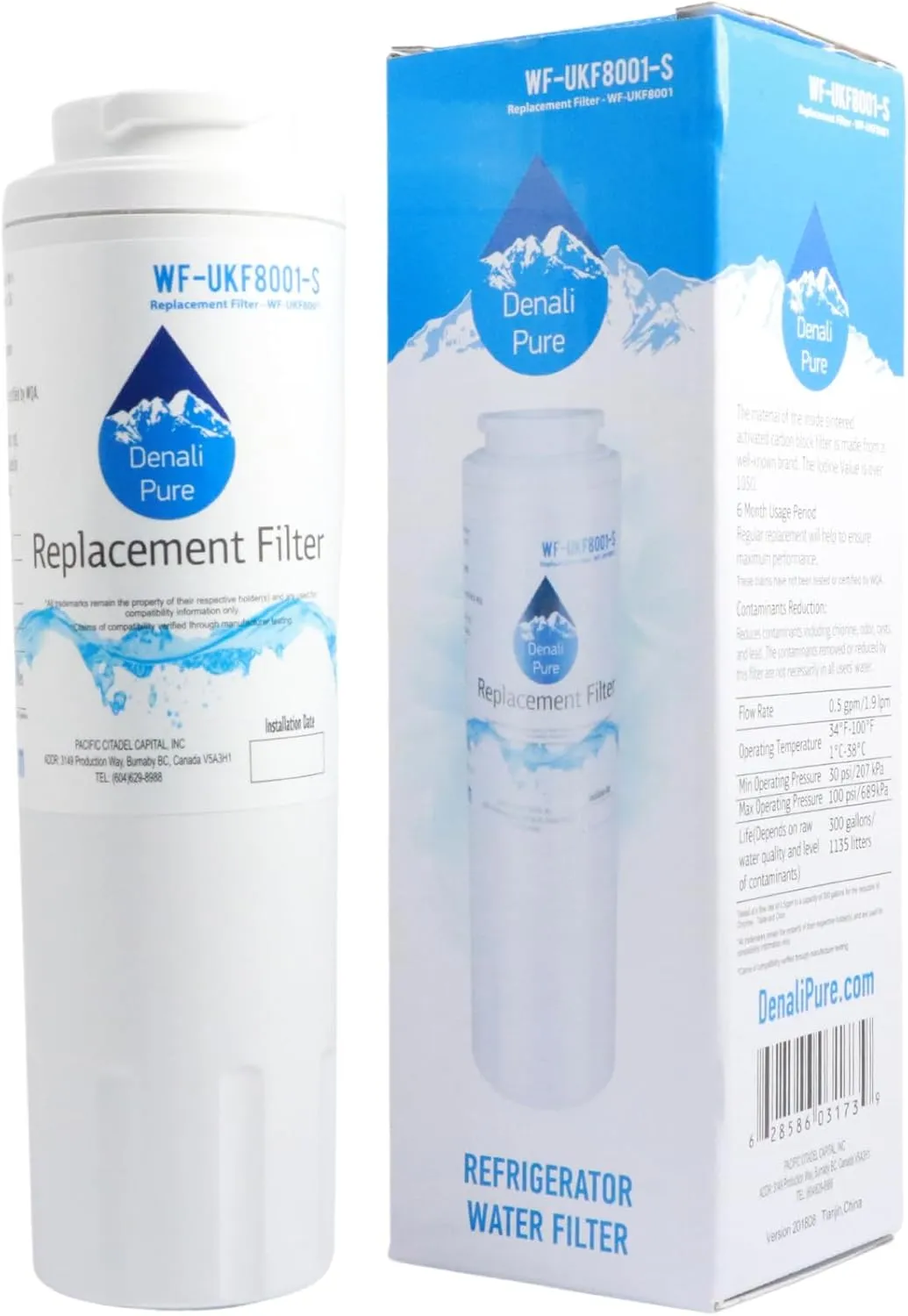 Replacement for Amana AFD2535DEB Refrigerator Water Filter - Compatible with Amana UKF8001AXX Fridge Water Filter Cartridge