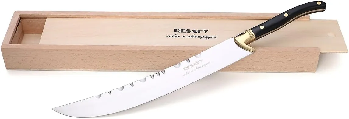 Resafy Champagne Saber Sparkling Wine Opener Champagne Knife Sword Opener With Wooden Gift Case