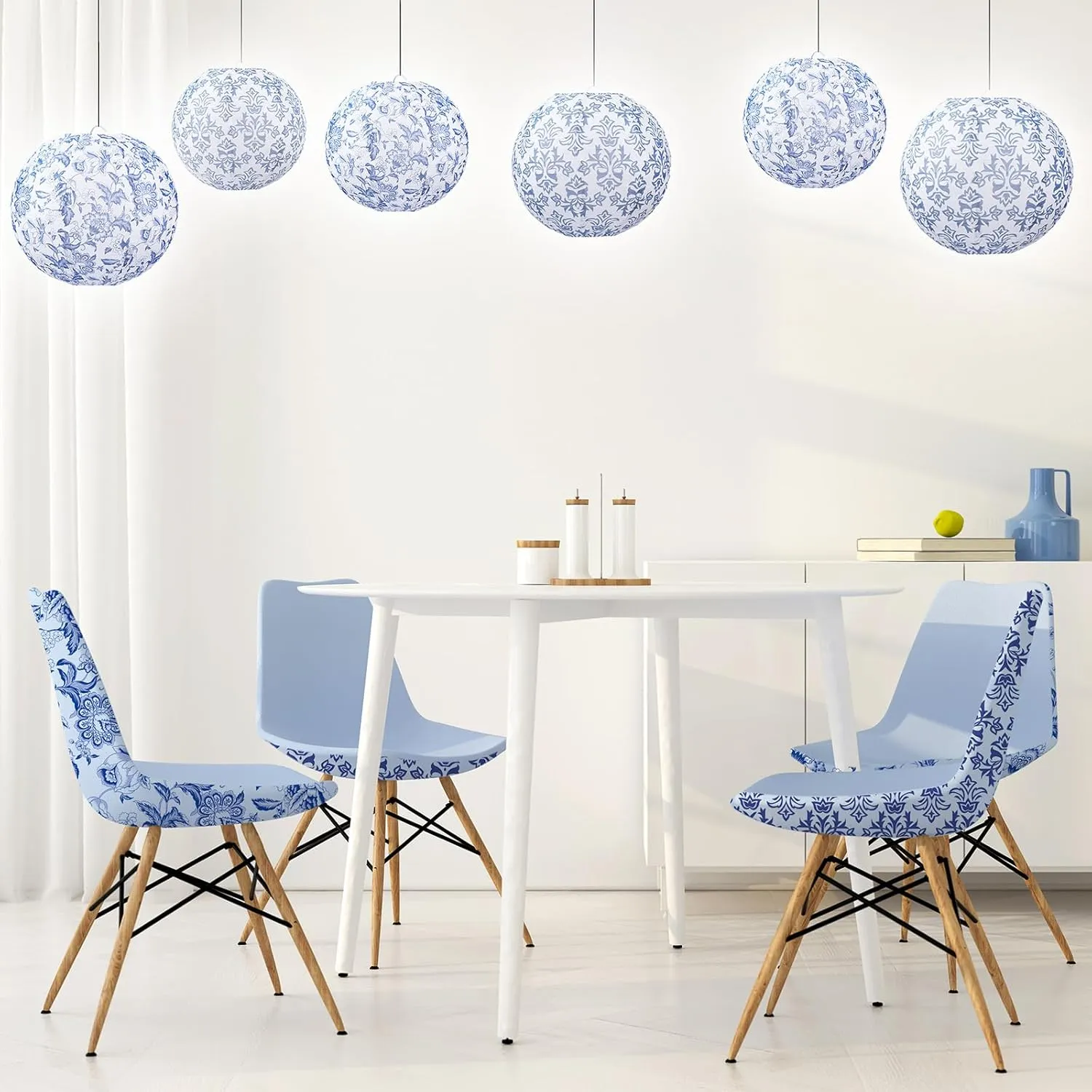 Retisee 12 Pcs Chinoiserie Paper Lantern Set 10 Inches Wedding Blue and White Decoration Blue and White Porcelain Print Decor Chinese Hanging Lantern for Ceiling Birthday Baby Shower Home Decor