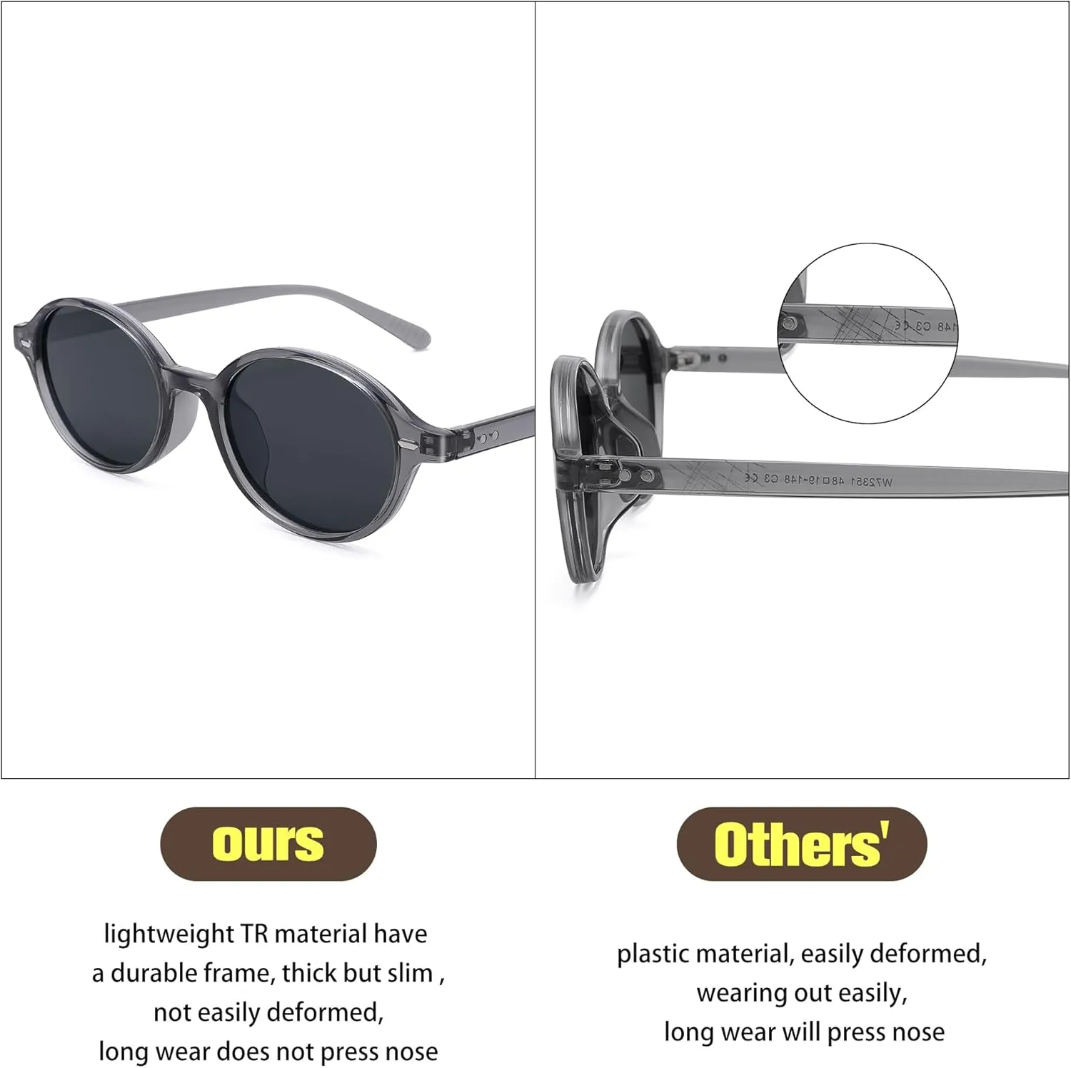 Retro Oval Sunglasses for Women Men, Trendy Polarized 90s TR Lightweight Narrow Frame Shades UV Protection Sun Glasses