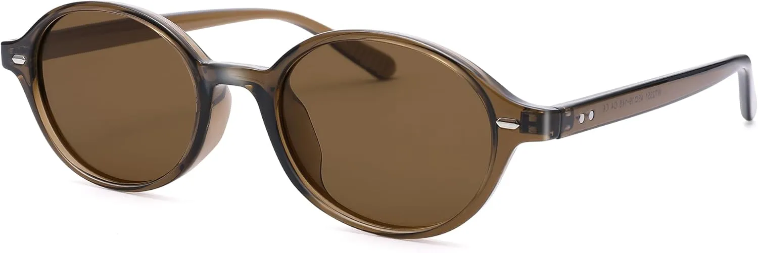 Retro Oval Sunglasses for Women Men, Trendy Polarized 90s TR Lightweight Narrow Frame Shades UV Protection Sun Glasses