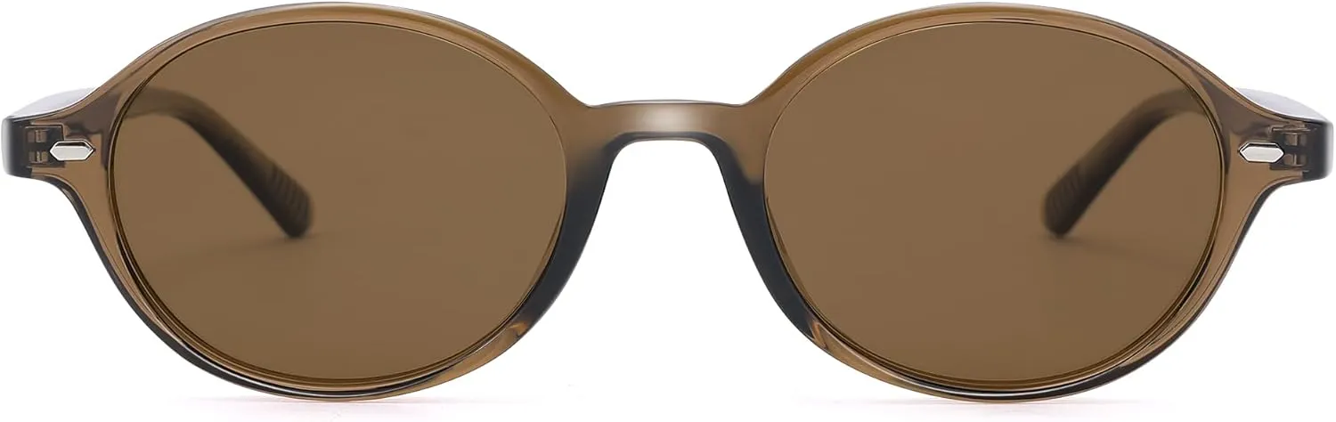 Retro Oval Sunglasses for Women Men, Trendy Polarized 90s TR Lightweight Narrow Frame Shades UV Protection Sun Glasses