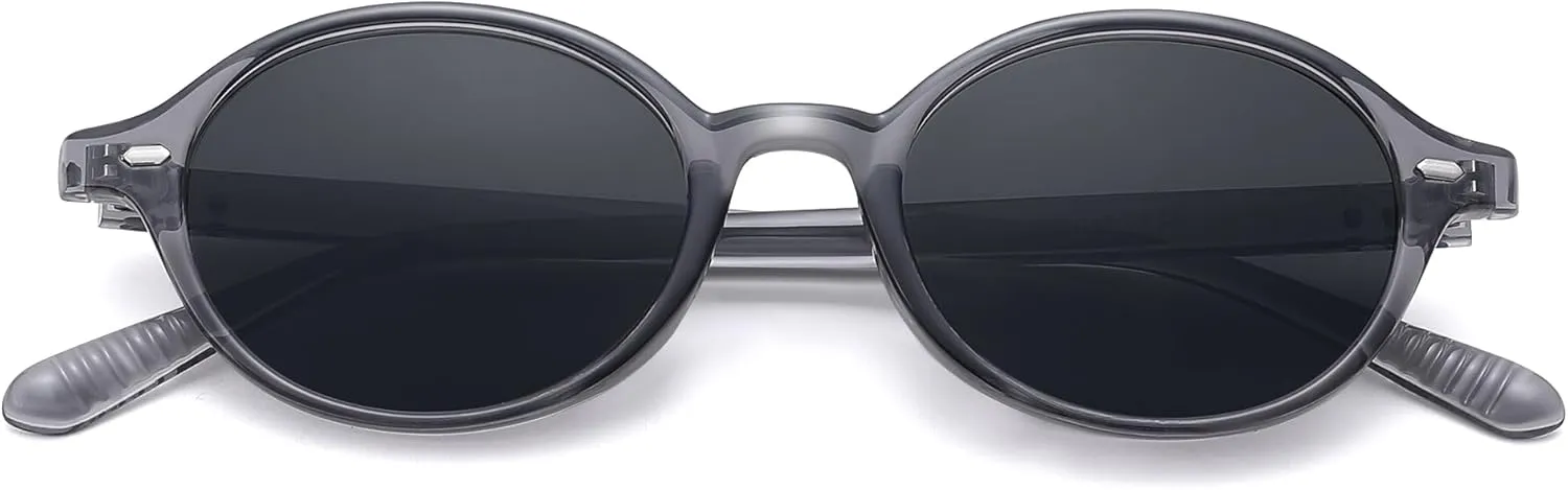 Retro Oval Sunglasses for Women Men, Trendy Polarized 90s TR Lightweight Narrow Frame Shades UV Protection Sun Glasses
