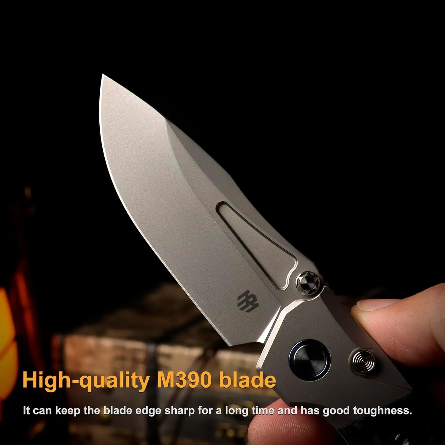 Rhino Series Pocket Knife, Pearlescent M390 Blade, EDC Button Lock Knife, Carbon Fiber Handle with Titanium Cilp, Sharp Fishing Camping Folding Knives for Men and Women (carbon fiber)