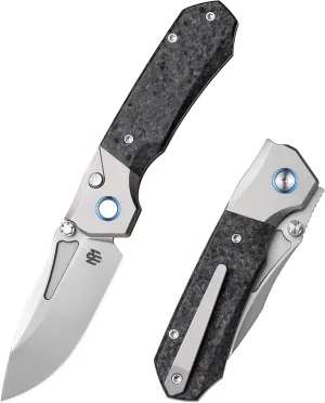 Rhino Series Pocket Knife, Pearlescent M390 Blade, EDC Button Lock Knife, Carbon Fiber Handle with Titanium Cilp, Sharp Fishing Camping Folding Knives for Men and Women (carbon fiber)