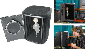 Rockville ISOBOX Sound Isolation Box with Mic Stand and Pop Filter, Fully Enclosed, Portable, Cable Management, Perfect for Vocal and Podcast Recording