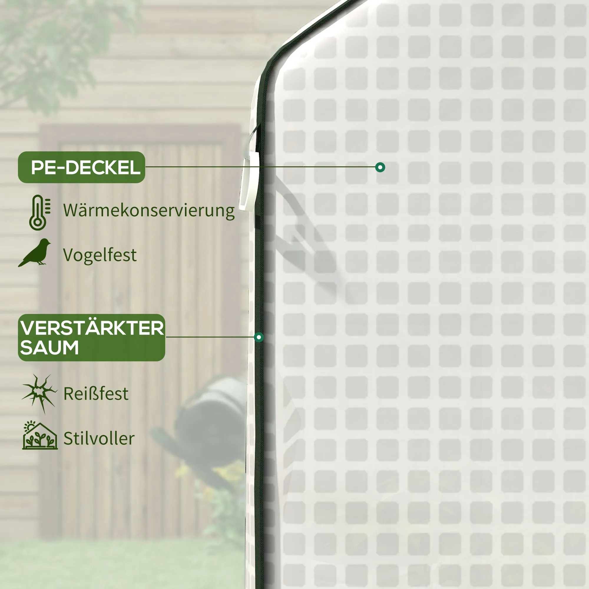 Rootz Greenhouse Film Cover - UV-Protected Replacement Tarp - Tear-Resistant Plastic - 140x73x190cm White