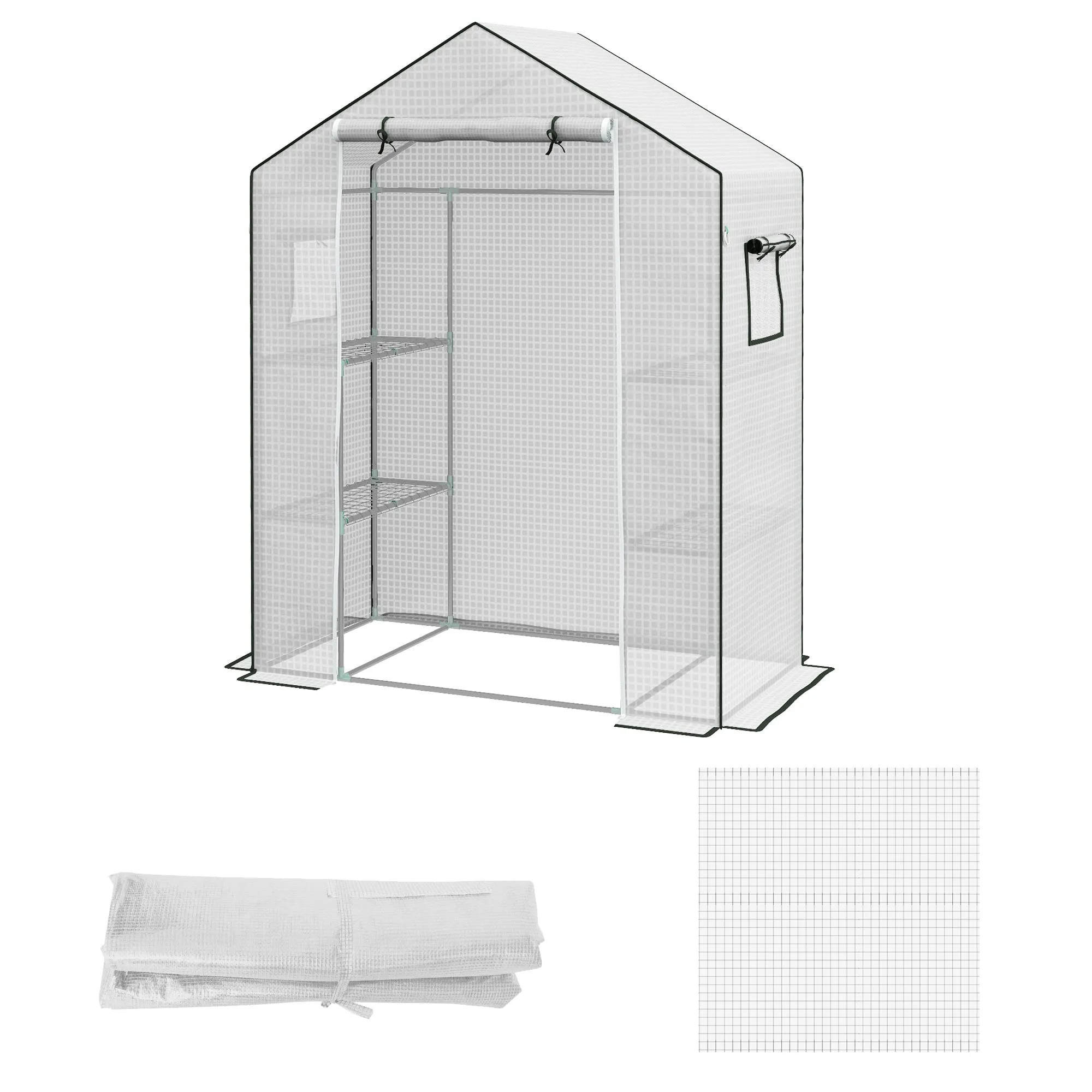 Rootz Greenhouse Film Cover - UV-Protected Replacement Tarp - Tear-Resistant Plastic - 140x73x190cm White