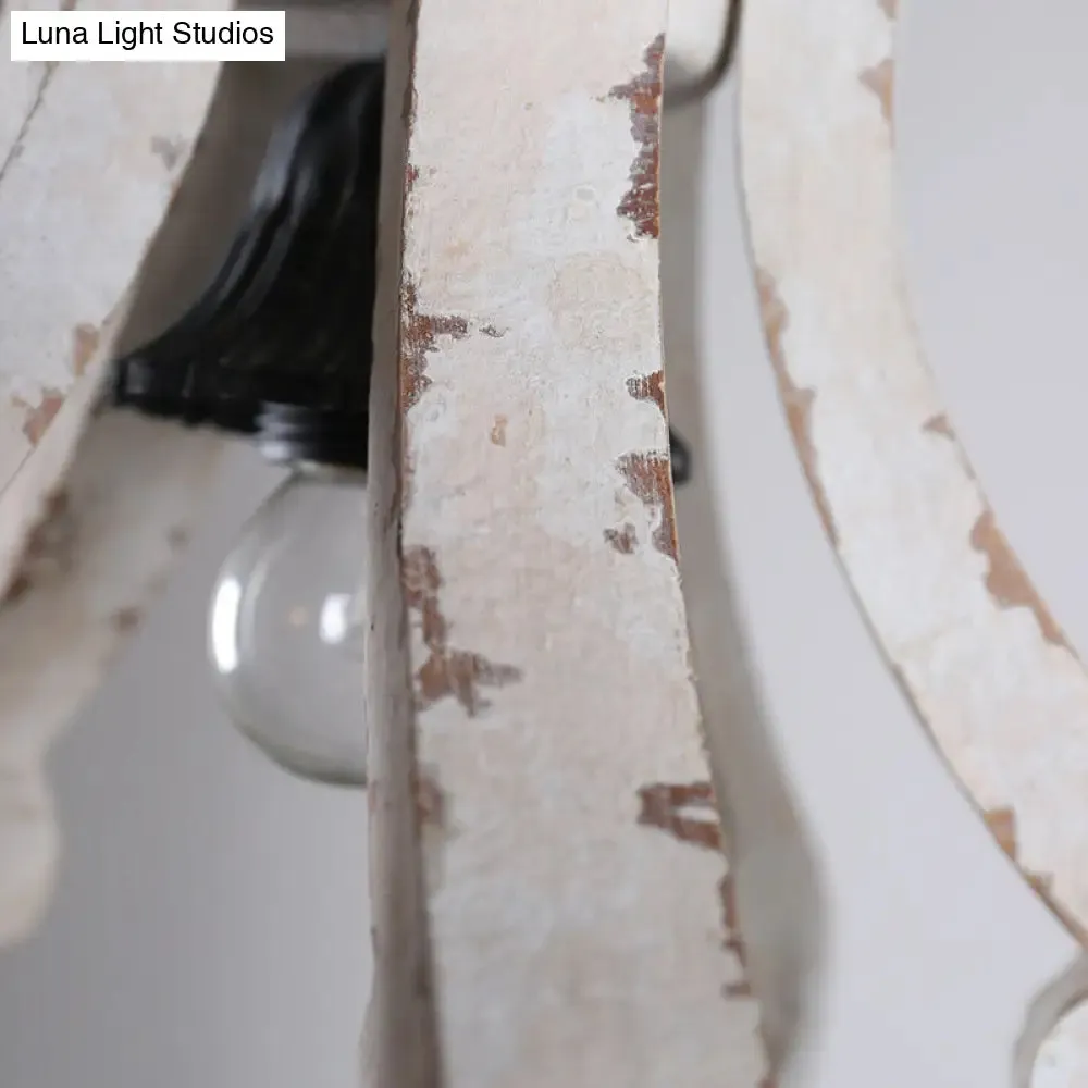 Rustic Wooden Lantern Pendant Ceiling Light - Distressed White Hanging Kit, 1-Light Design