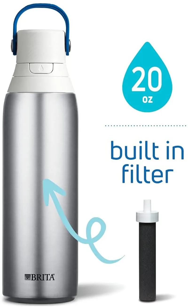 Rynx | Brita Stainless Steel Water Filter Bottle, Stainless Steel, 20 Ounce, 1 Piece
