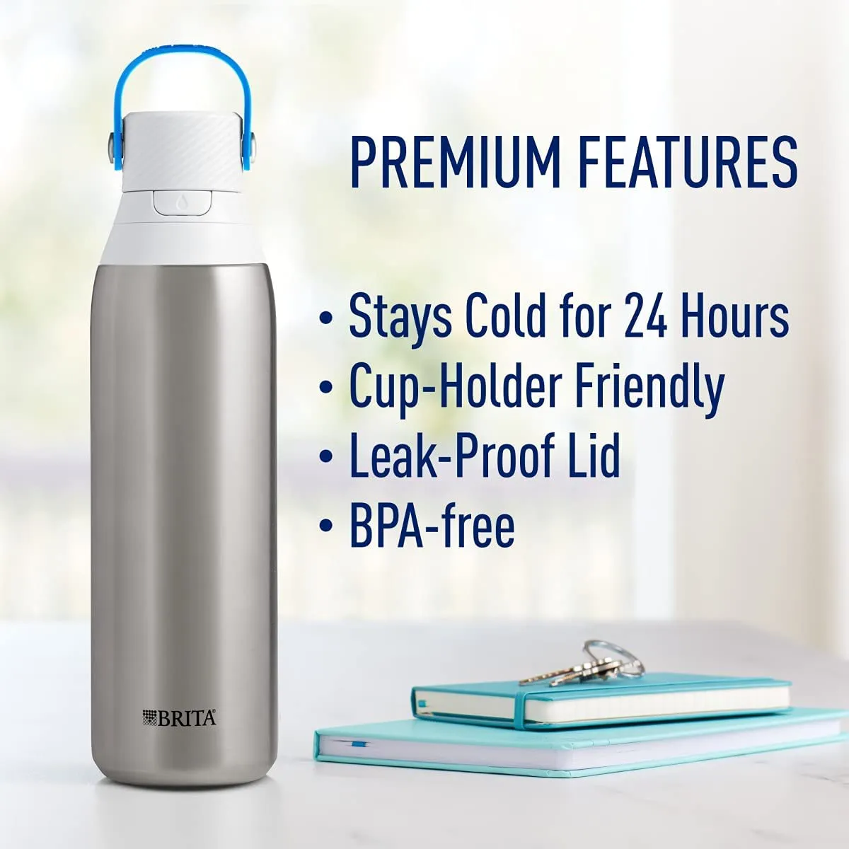 Rynx | Brita Stainless Steel Water Filter Bottle, Stainless Steel, 20 Ounce, 1 Piece