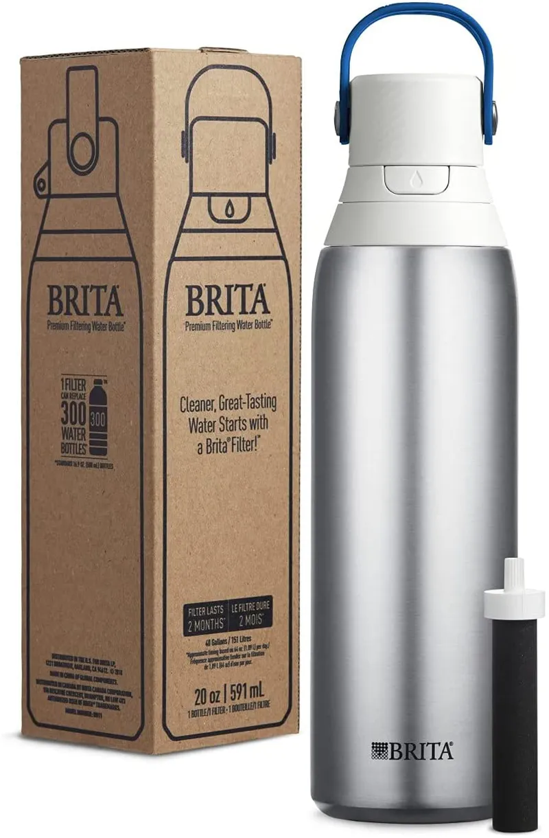 Rynx | Brita Stainless Steel Water Filter Bottle, Stainless Steel, 20 Ounce, 1 Piece