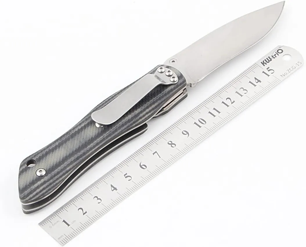 Sanrenmu 9051 Folding Knife 8Cr14Mov Blade G10 Handle None Lock with Clip Pocket Knife