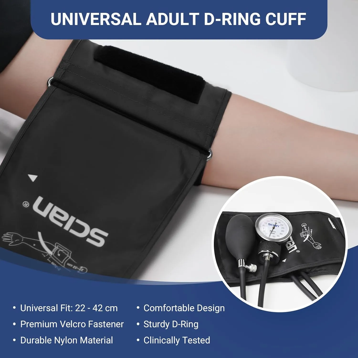 SCIAN Manual Blood Pressure Cuff - Aneroid Sphygmomanometer with European Cuff 8.7-16.5" and D-Ring, Come with Carrying Bag for Nurse Doctor Senior Adult, Black
