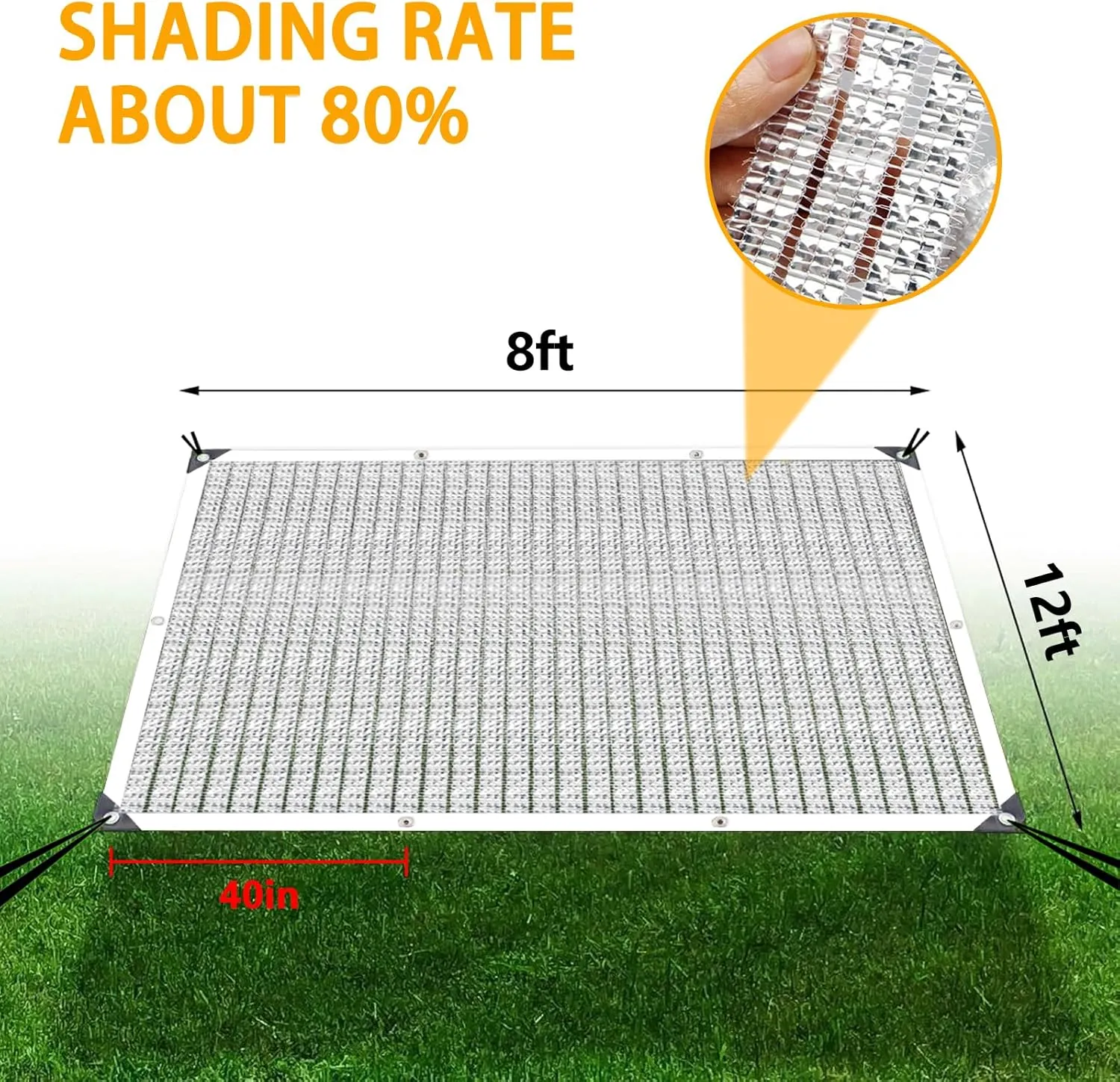 Shade Cloth - 80% Garden Shade Cloth, Mesh Tarp - for Greenhouse Plants Patio, Sun Protection - for Cars Pergola Chicken Coop Dogs Outdoor, Covers with Grommets, 8 x 12 FT