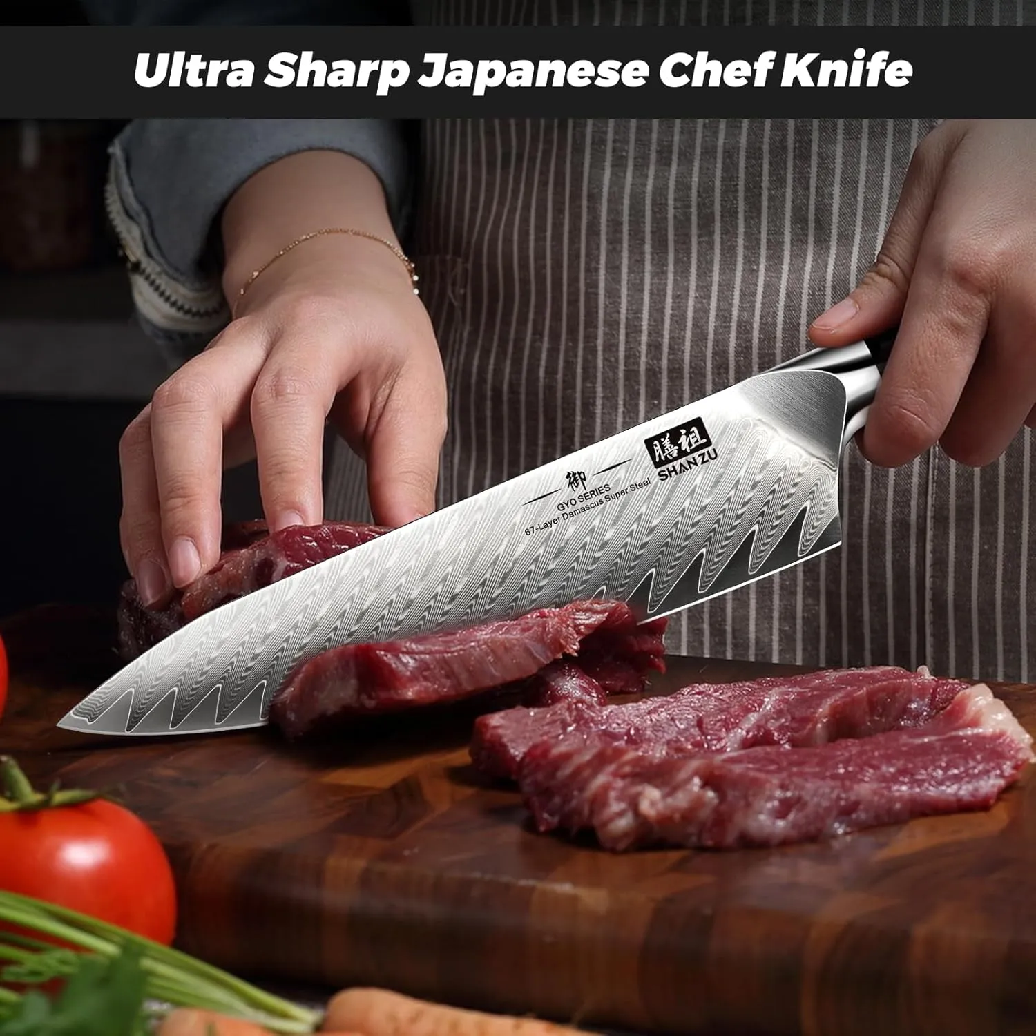 SHAN ZU Damascus Chef Knife 8 inch, 67-Layer High Carbon Steel Kitchen Knife,Ultra Sharp Japanese Chef Knife,Professional Kitchen Utility Knives with G10 Ergonomic Handle Cooking Knife with Gift Box