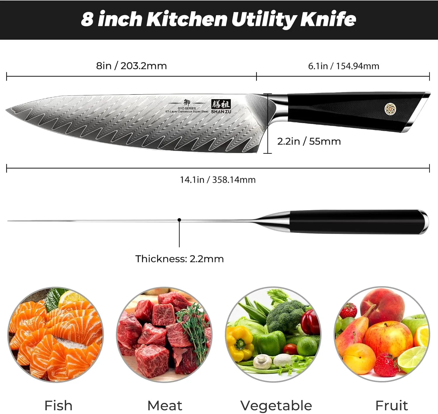 SHAN ZU Damascus Chef Knife 8 inch, 67-Layer High Carbon Steel Kitchen Knife,Ultra Sharp Japanese Chef Knife,Professional Kitchen Utility Knives with G10 Ergonomic Handle Cooking Knife with Gift Box