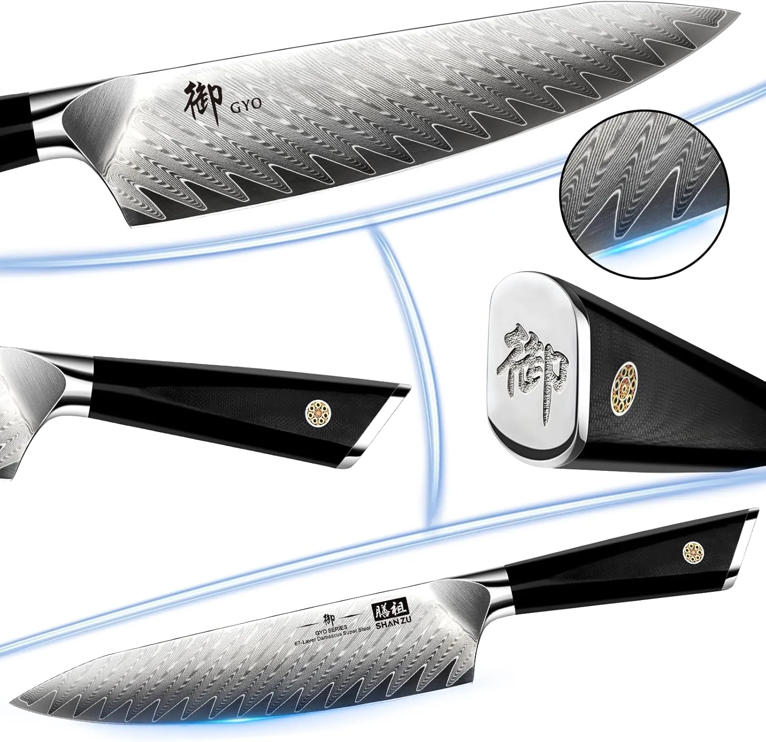 SHAN ZU Damascus Chef Knife 8 inch, 67-Layer High Carbon Steel Kitchen Knife,Ultra Sharp Japanese Chef Knife,Professional Kitchen Utility Knives with G10 Ergonomic Handle Cooking Knife with Gift Box