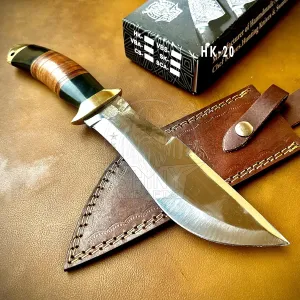 SHINY CRAFTS | 13" Large Handmade Forged Razorback Knife, Fixed Blade Knife, Full Tang Bowie Knife, Hunting Knife, Camping Knife, Knife with Premium Leather Sheath (HK-20)
