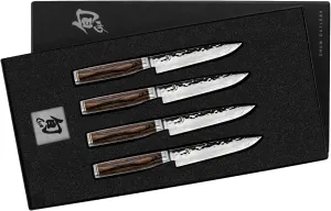 Shun Premier Steak Knife Set, 4 Piece, 5" Premier Steak Knives, Handcrafted Japanese Knife Set, VG-MAX Core with Damascus Stainless Steel Cladding, Pakkawood Handle