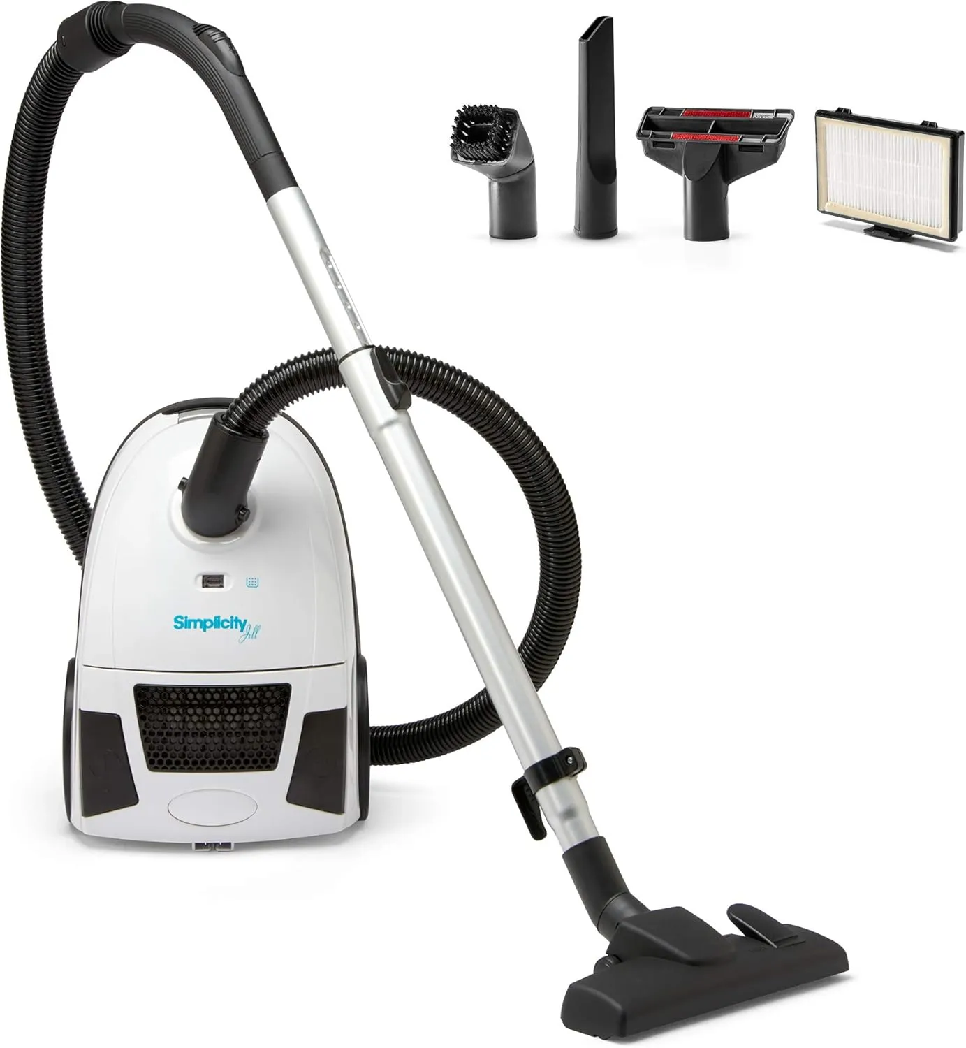 Simplicity Vacuums Jill Canister Vacuum Cleaner, Hardwood Floor Vac with Dual-Certified HEPA Filter Media and Bag, Small and Compact, Great for Stairs, Jill.12