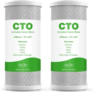 SimPure 5 Micron 10 x 4.5 Inch Whole House Carbon Water Filter | CTO Activated Coconut Carbon Replacement Cartridge | Fits DB10P, DB10C-2, GE GXWH40L, GXWH35F, BB10, FXHTC, FC15B (2Pack)