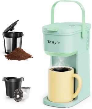 Single Serve One Cup Coffee Maker, for K Cups and Grounds, Mini Coffee Maker with Portable Handle, 6 to 12 Oz Brew Size, for Travel, Camping, Office, RV and Dorm, 120V, Oasis