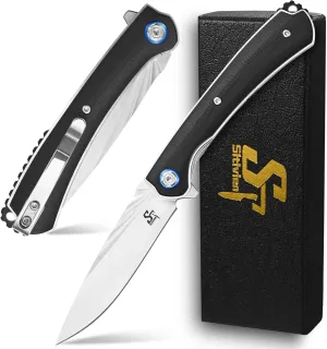 Sitivien ST144 Folding Knife,14C28N Steel Blade,G10 Handle Pocket Knife for Outdoor EDC Camping,Survival,Hiking,Fishing(Black)