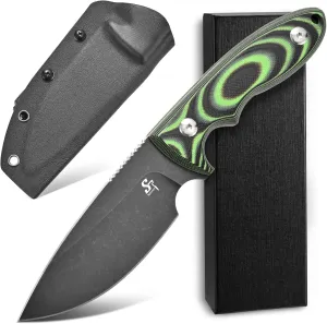 Sitivien ST24 Fixed Blade Knife, AUS-8 Black Stonewashed Steel Blade,Double Color G10 Handle Full Tang EDC Fixed Knifes for Outdoor Working Camping Hunting Fishing (Black)