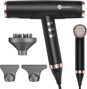 Slopehill Professional Ionic Hair Dryer With Diffuser - Lightweight, Compact, Powerful & Fast Salon Blow Dryer With High Speed Brushless Motor for Travel, Women & Men (Ceramic, Black)