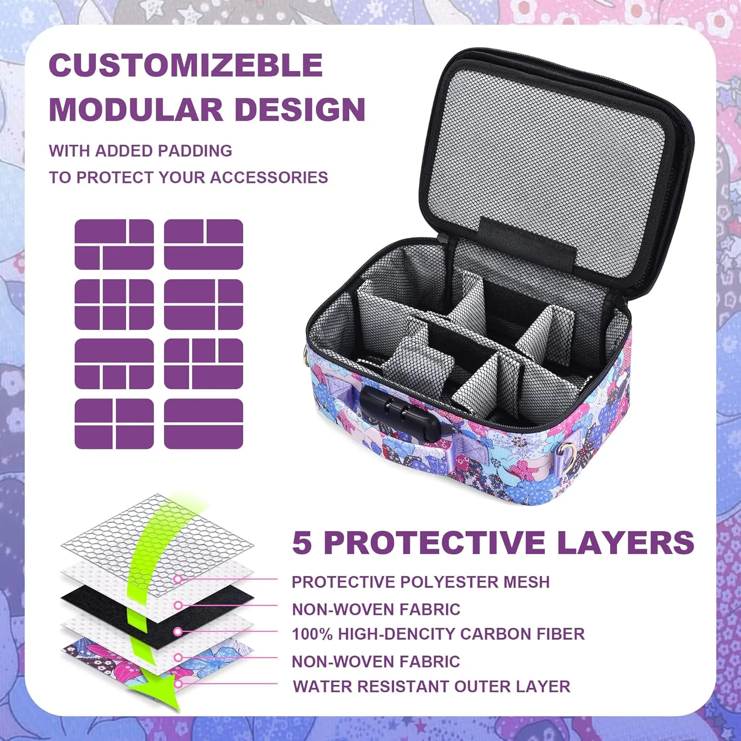 Smell Proof Bag, Large Odor Proof Stash Box with Combination Lock, Smell Proof Container, Medicine Lock Box Crossbody Bag for Travel Storage, Gifts for Women, Purple
