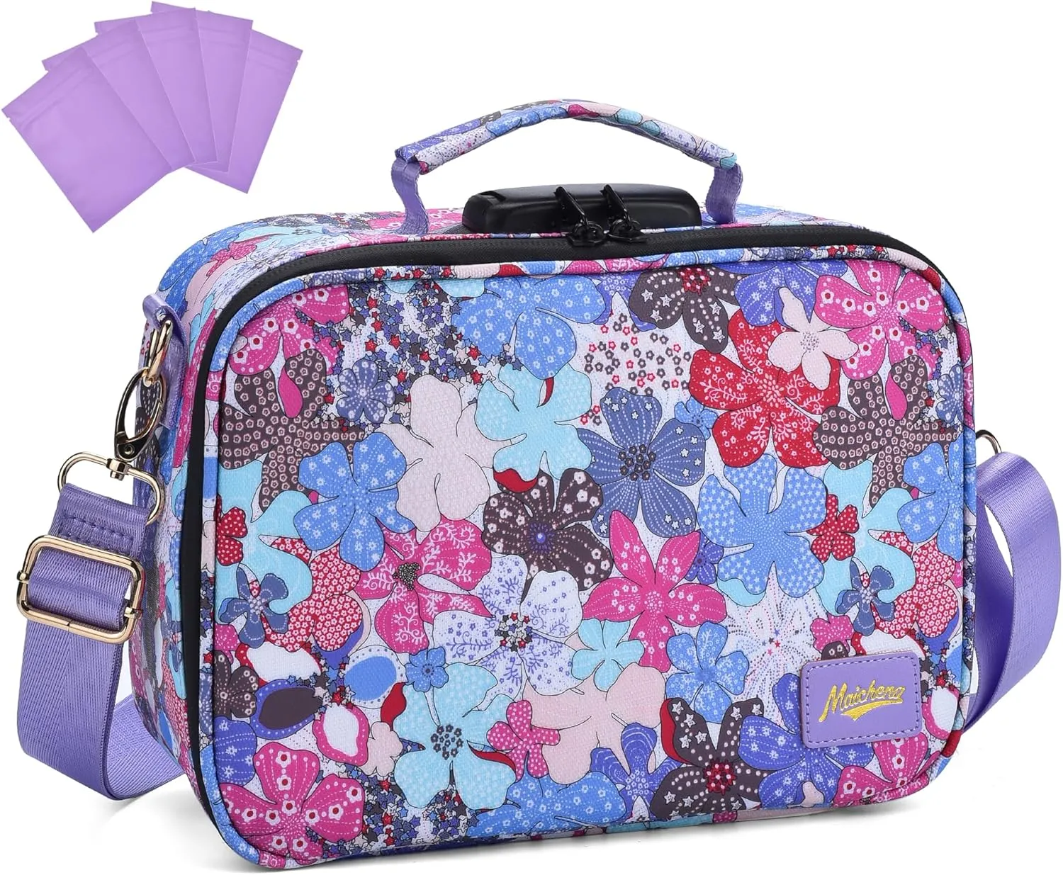 Smell Proof Bag, Large Odor Proof Stash Box with Combination Lock, Smell Proof Container, Medicine Lock Box Crossbody Bag for Travel Storage, Gifts for Women, Purple