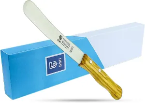 SMI - Bread Knife Solingen Butter Knife Olive Wood Handle Butter Spreader Table Knife with Wide Blade - Made in Germany - Not Dishwasher Safe