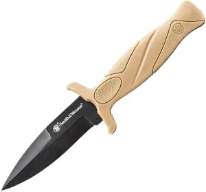 Smith & Wesson FDE 6.25in High Carbon S.S. Boot Knife with 2.75in Single Edge Blade and Rubberized Handle for Outdoor Survival, Camping and EDC