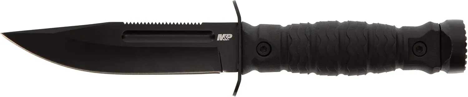 Smith & Wesson M&P Special Ops High Carbon S.S. Full Tang Fixed Blade Survival Knife with Clip Point, Rubberized Handle, Sawback and Pommel for Outdoor and Tactical,Black