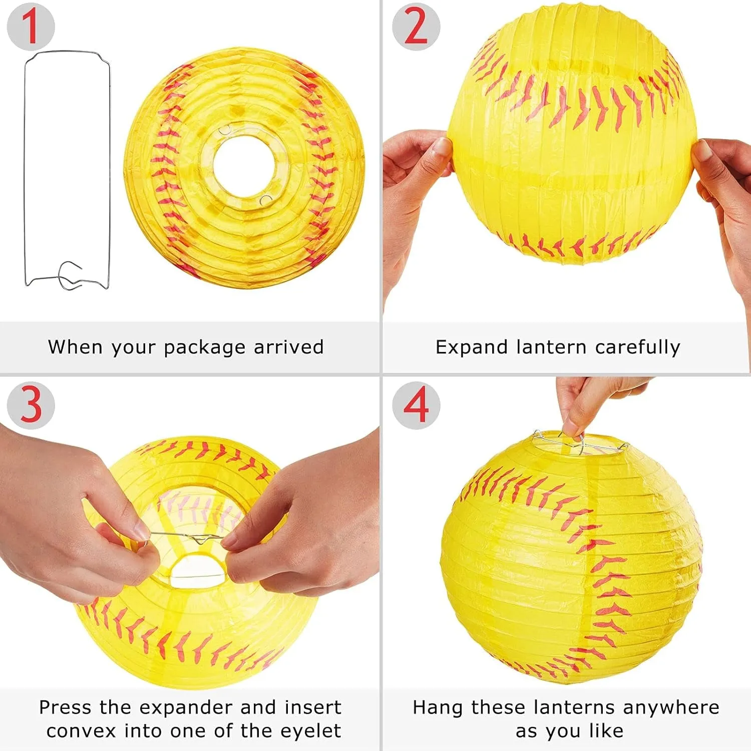 Softball Paper Lantern 8 Inches Softball Hanging Lantern Decoration for Sports Themed Party Festival Celebration(6 Pieces)