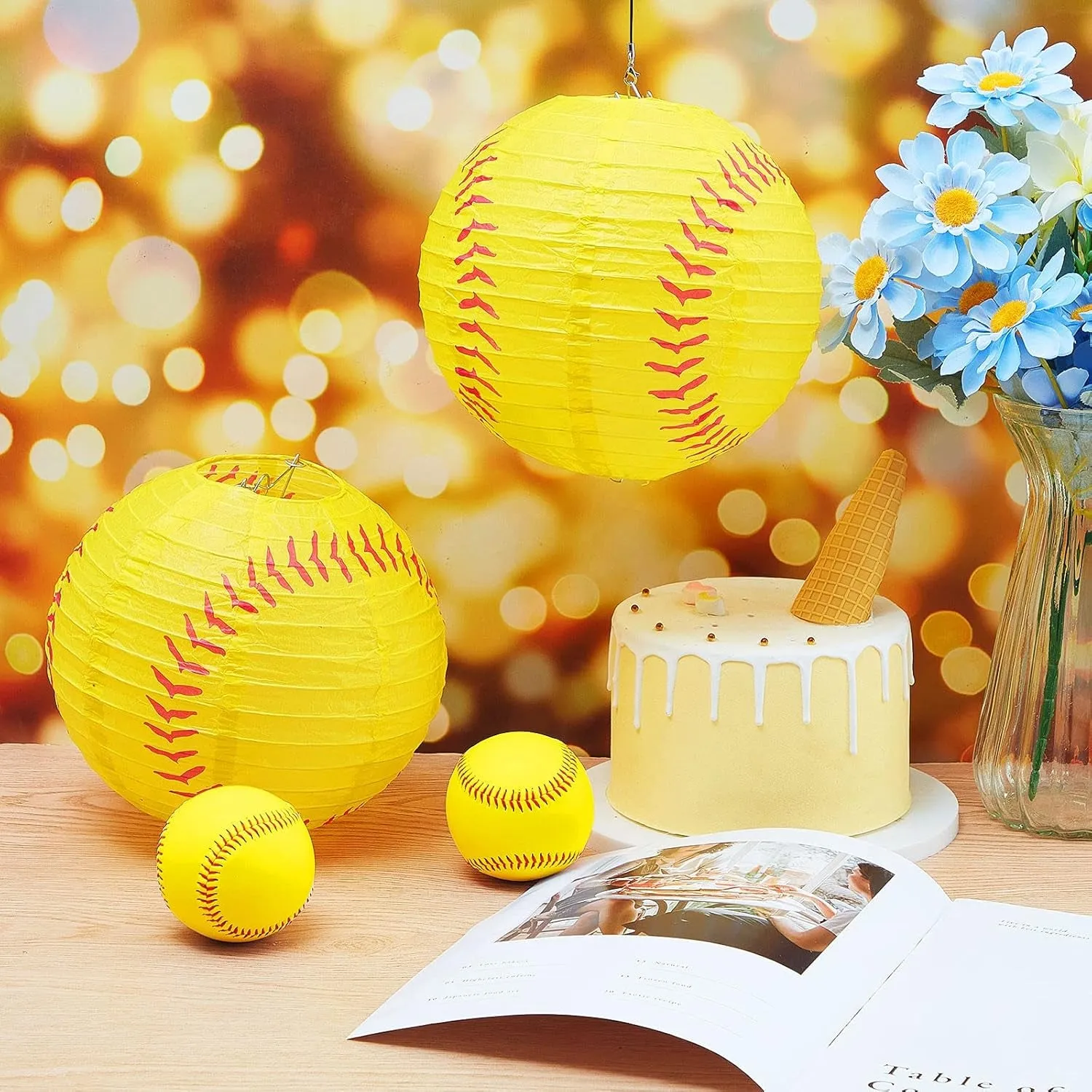 Softball Paper Lantern 8 Inches Softball Hanging Lantern Decoration for Sports Themed Party Festival Celebration(6 Pieces)