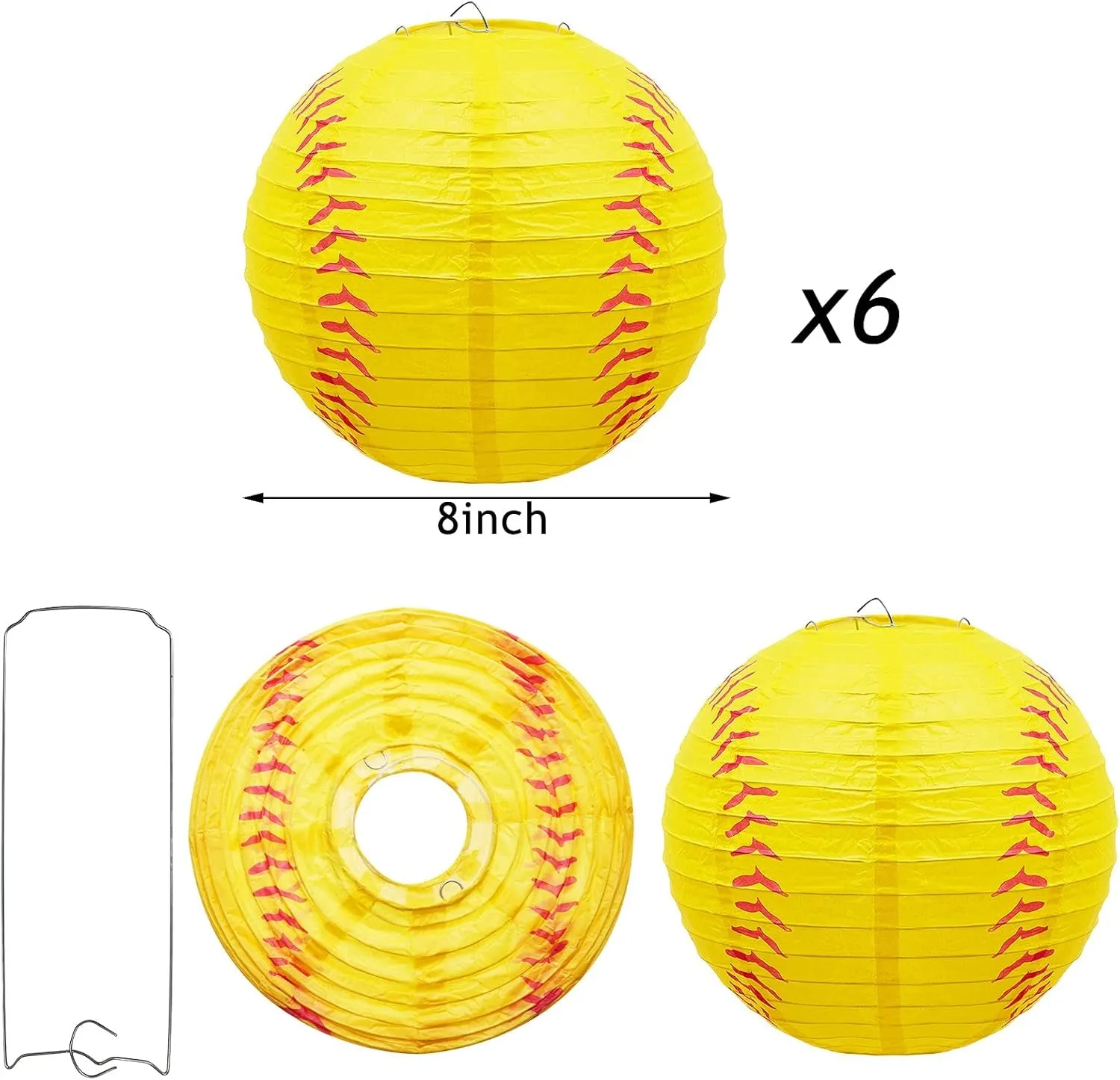 Softball Paper Lantern 8 Inches Softball Hanging Lantern Decoration for Sports Themed Party Festival Celebration(6 Pieces)
