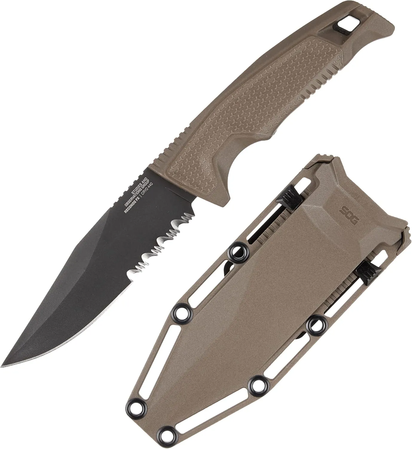 SOG Recondo FX Partially Serrated Fixed-Blade Tactical Duty Knife |Full-Tang CRYO 440C Stainless Steel Blade | Rubberized Grip