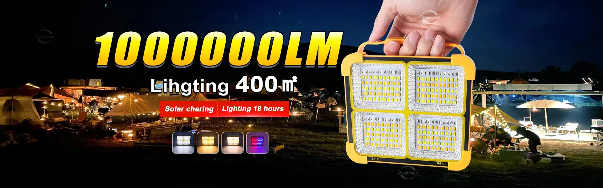Solar Camping Light 400? with 20000mAh Power Bank, LED Flashlight, Magnetic Portable Lantern, Rechargeable Emergency Repair Lamp